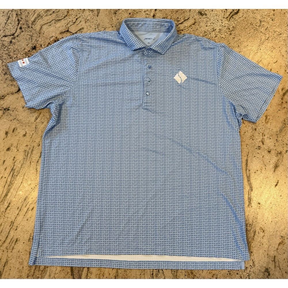 Johnnie O Polo Shirt Mens XL Blue White Stripe Short Sleeve Golf Performance